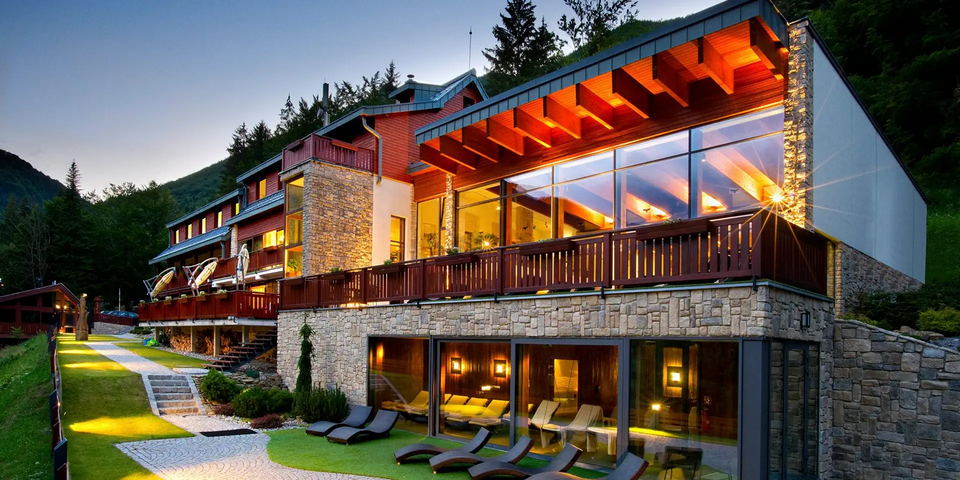 Hotel Wellness Rozsutec — exterior at night, Vrátna valley near Terchová